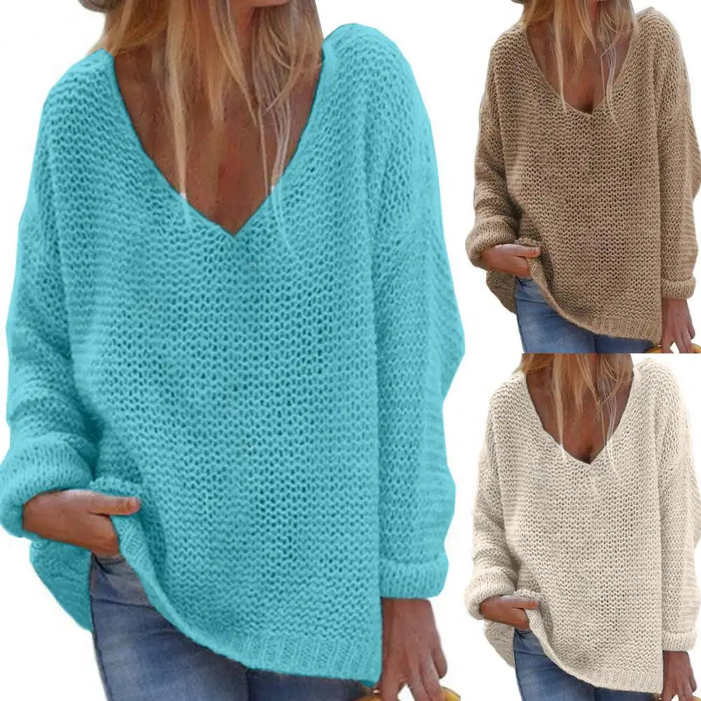 Trendy Autumn Sweater Comfortable Knitted Top Casual Loose Fit Women Autumn Sweater  All-Match