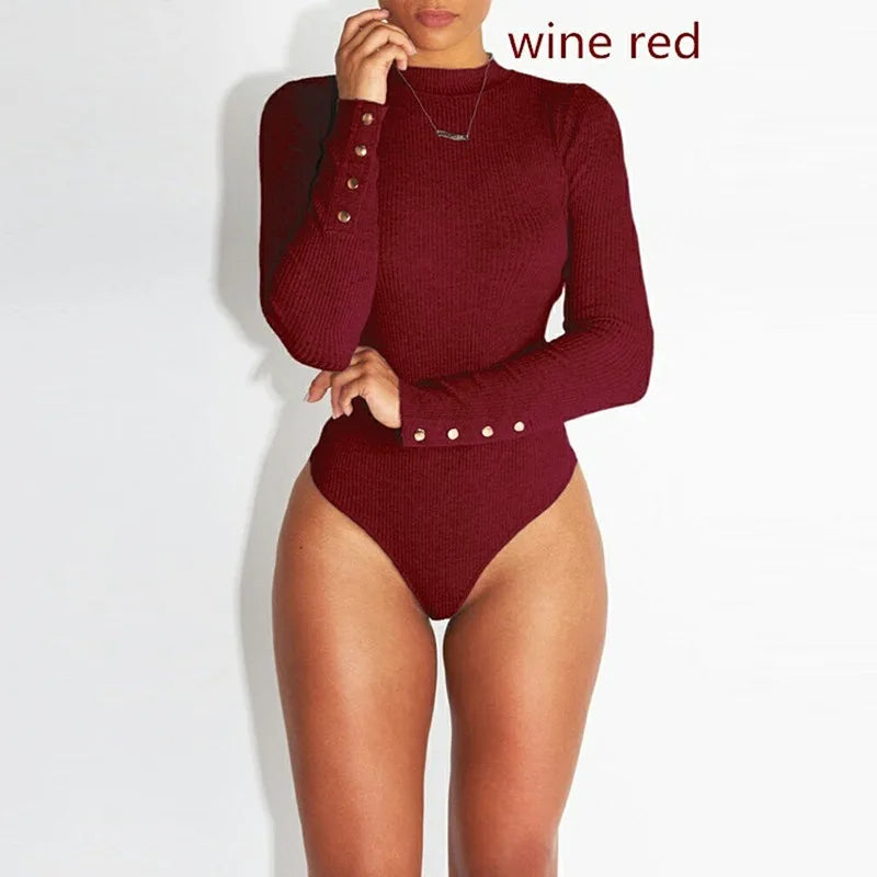 Women Black Long Sleeve Bodysuit Autumn Winter Turtleneck Bodysuits Womens Sexy Bodycon High Waist Romper Body