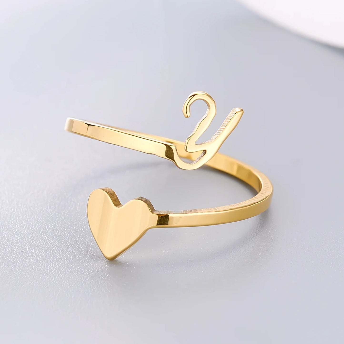 Simple Romantic Heart and Letter Rings A-Z 26  Alphabet Initials Ring For Women Opening Finger Ring Party Jewelry Birthday Gift