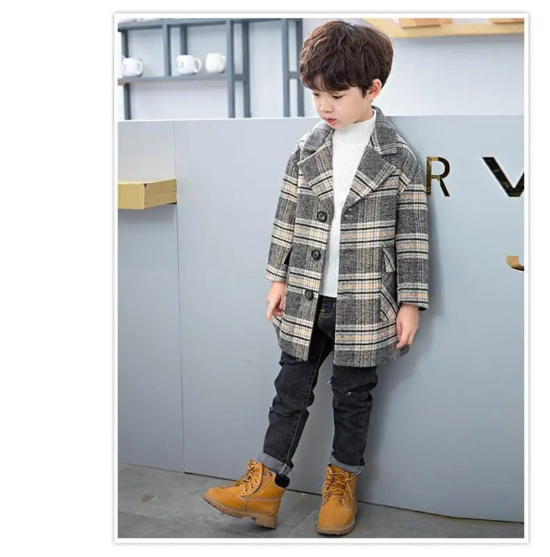 Boy'S Tweed Coat Foreign Style Wool Coat Winter 2022 Autumn And Winter New Small Suit Children'S Clothes Children'S Baby