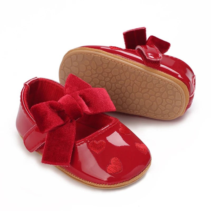 Spring and Autumn Girl Baby Shoes Classic Fashion Red Theme Cute Bow Princess Shoes Rubber Sole Anti slip Comfortable Walking Sh