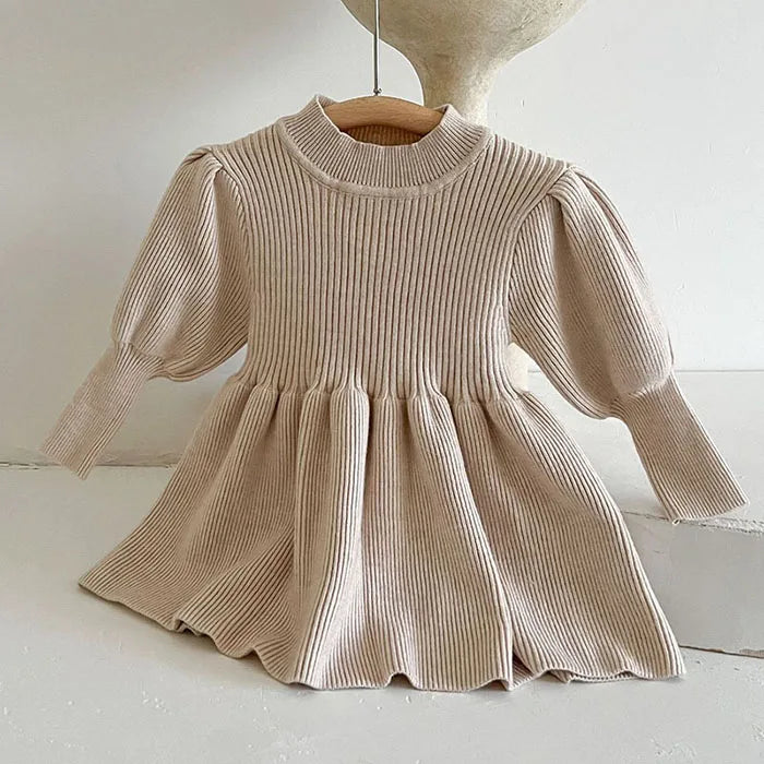 Korean Style Kids Party Dresses Long Sleeve Solid Color Knitting Dress Toddler Princess Dress Autumn Spring Children Clothing