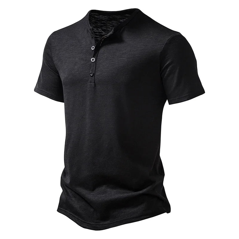 Henley Collar Summer Men Casual Solid Color Short Sleeve T Shirt for Men Polo men High Quality Mens T Shirts