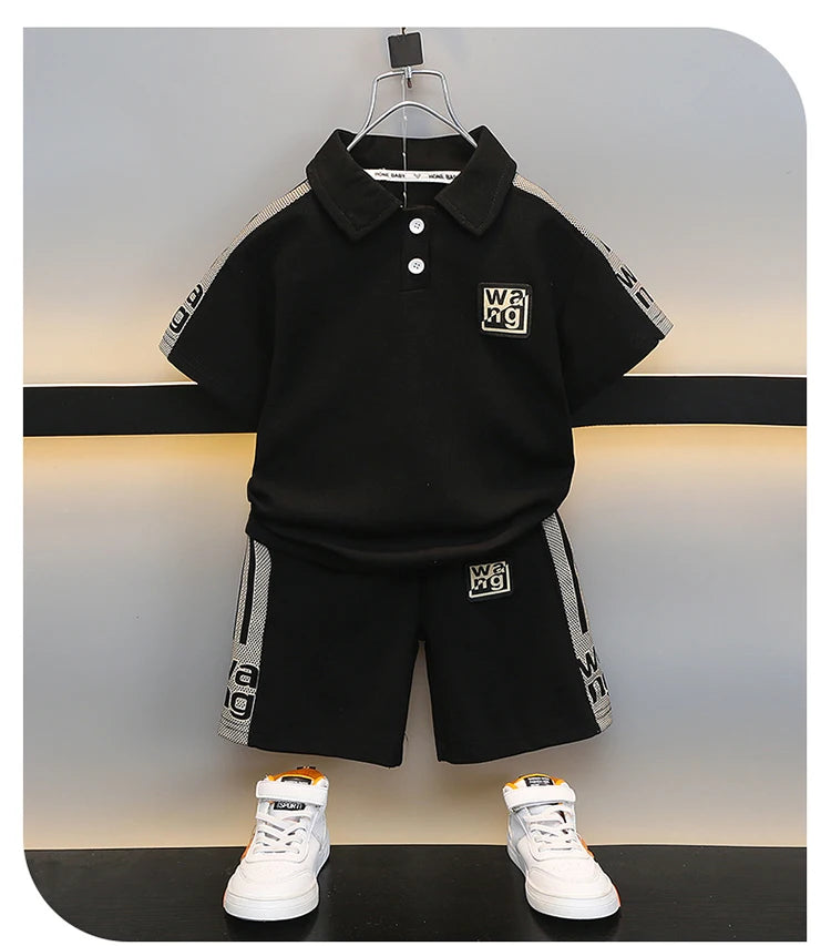 New Kids Letter Print Polo T-shirt Shorts 2Pcs/Sets New Fashion Baby Boys Girl Clothing Children Tracksuits 0-5 Years