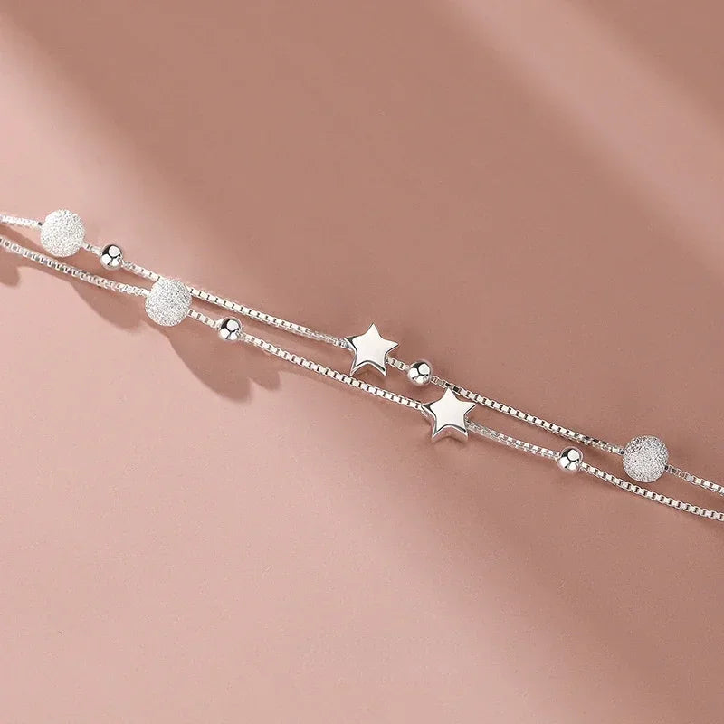 925 Sterling Silver Beautiful Stars Bracelets For Women Korean Fashion Designer Adjustable Bead Bracelet Luxury Original Jewelry