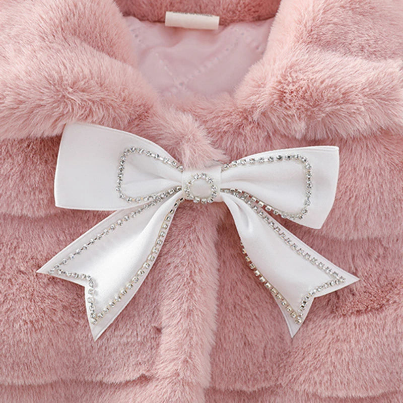 Winter Warm Faux Fur Coat For Girls Jacket Baby Snowsuit Sweet Christmas Princess Outwear 1-5 Years Kids Clothes