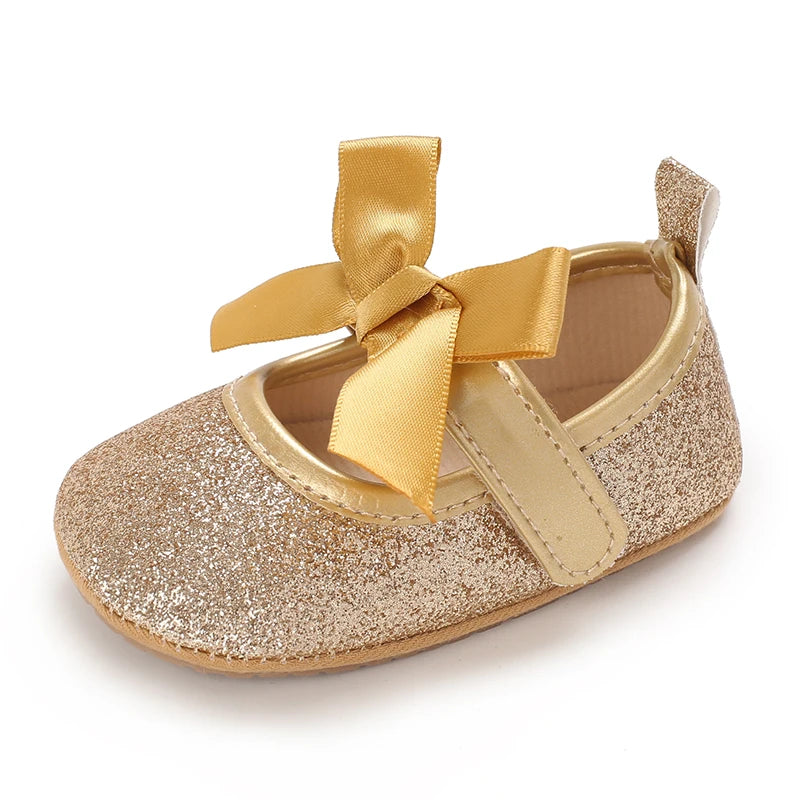 0-18M Girls' Baby Shoes Fashionable Classic Gold Theme Princess Shoes Soft Sole Comfortable Baby Walking Shoes