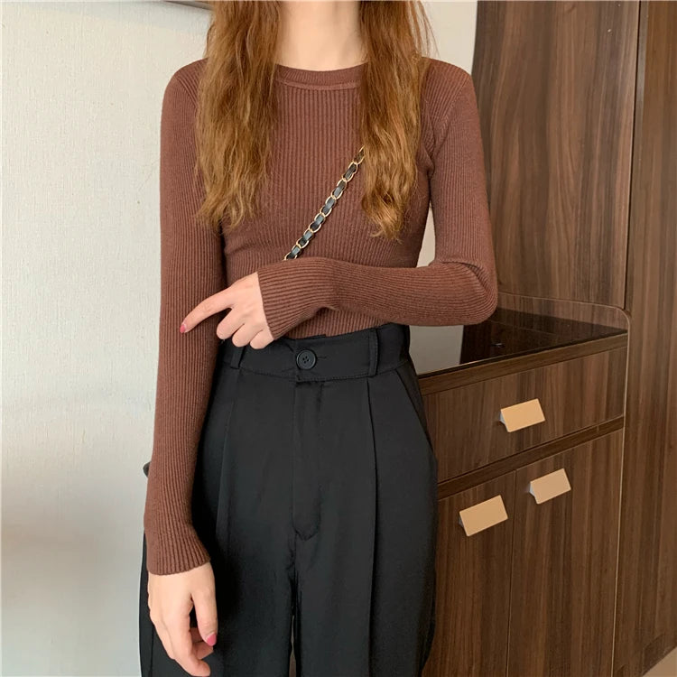 2024 New Women Sweater Autumn Winter Long Sleeve Pullover Basic Top Fashion O-neck Elastic Female Winter Solid Knitted Jumper