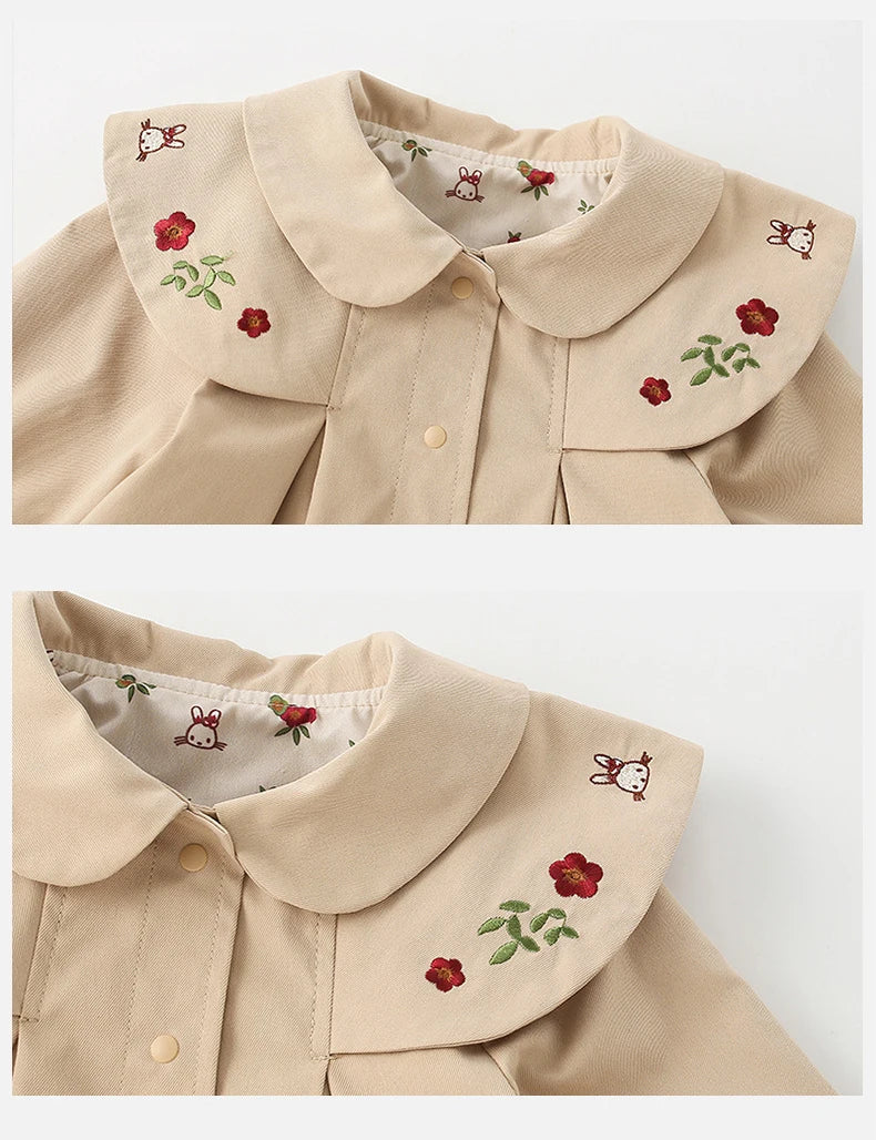 Spring Girl Long-sleeved Embroidered Coat Baby Infant Kids Children Windbreaker Contracted Leisure