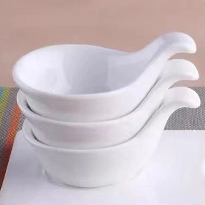 Creative Tableware White Ceramic Caviar Sauce Plate Short Handle Dessert Sushi Dishes Kitchen Tableware Accessories