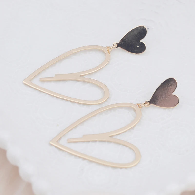 2024 New Trendy Heart Pendants Women's Hanging Earrings Double-layers Love Heart Dangle Earrings Lovely Bohemian Ear Jewelry