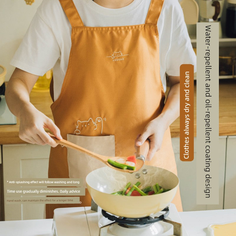 Shuke Fat Orange Household Apron Cooking Waterproof Oil-Proof Fancy Young Stall Thin Kitchen Special Cute