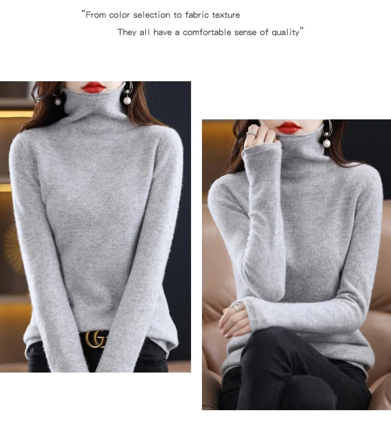 New 100% Merino Wool Turtleneck Cashmere Sweater In Autumn And Winter Women's Casual Knitted Coat Women's Coat Korean Fashion