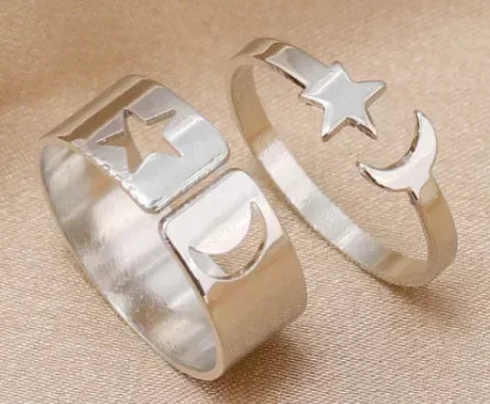 2pcs Ring Set Lover Star Moon Butterfly  Rings for Women Men Couple Golden Black Silver Color Engagement Wedding Jewelry