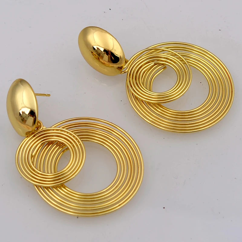 Trendy Big Round Statement Earrings for Women Golden Silver Color Metal Geometry Dangle Drop Earrings European Simple Jewelry