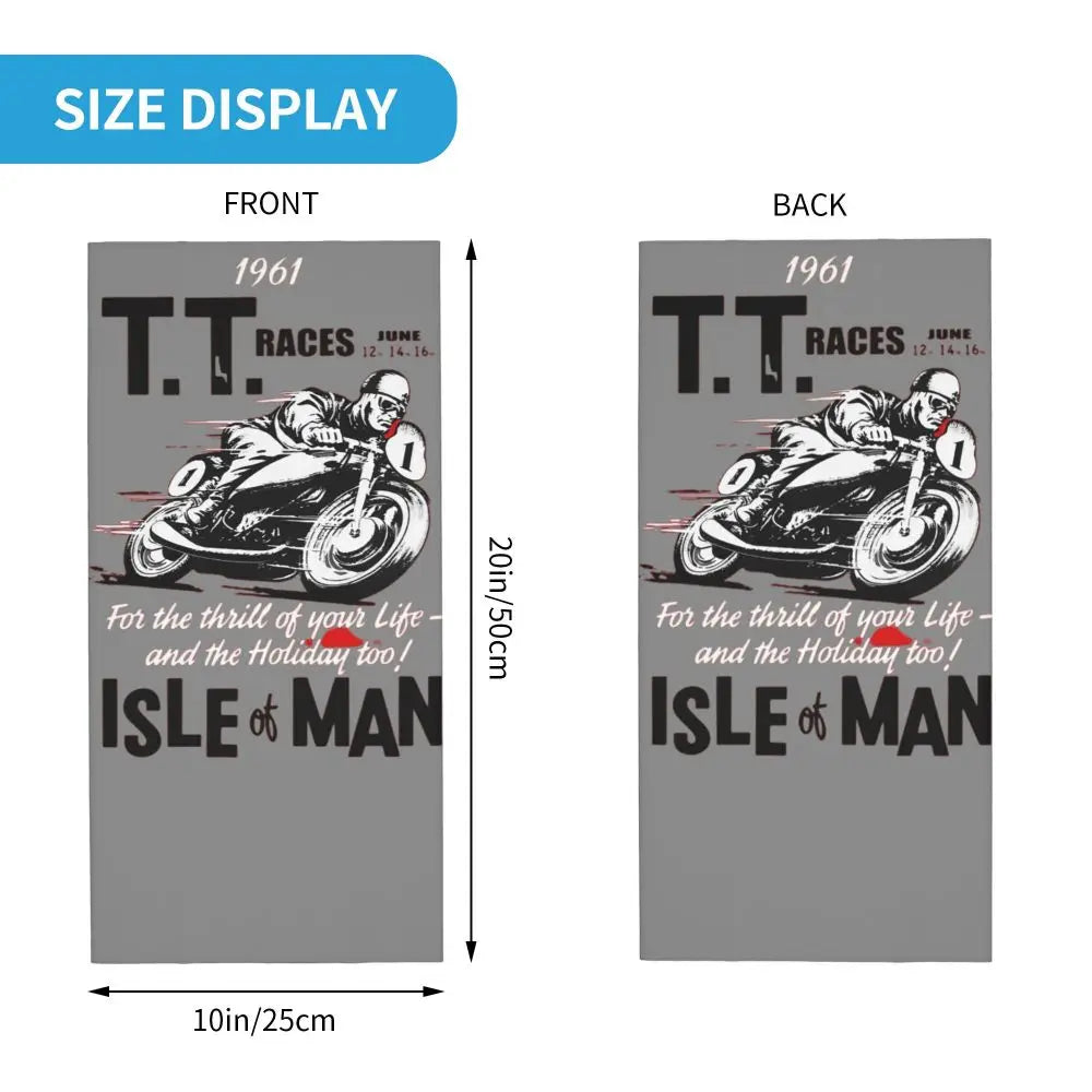 Isle Of Man TT 1961 Motorbike Bandana Neck Cover Printed Motorcycle Racing Balaclavas Wrap Scarf Headband Running Adult Washable