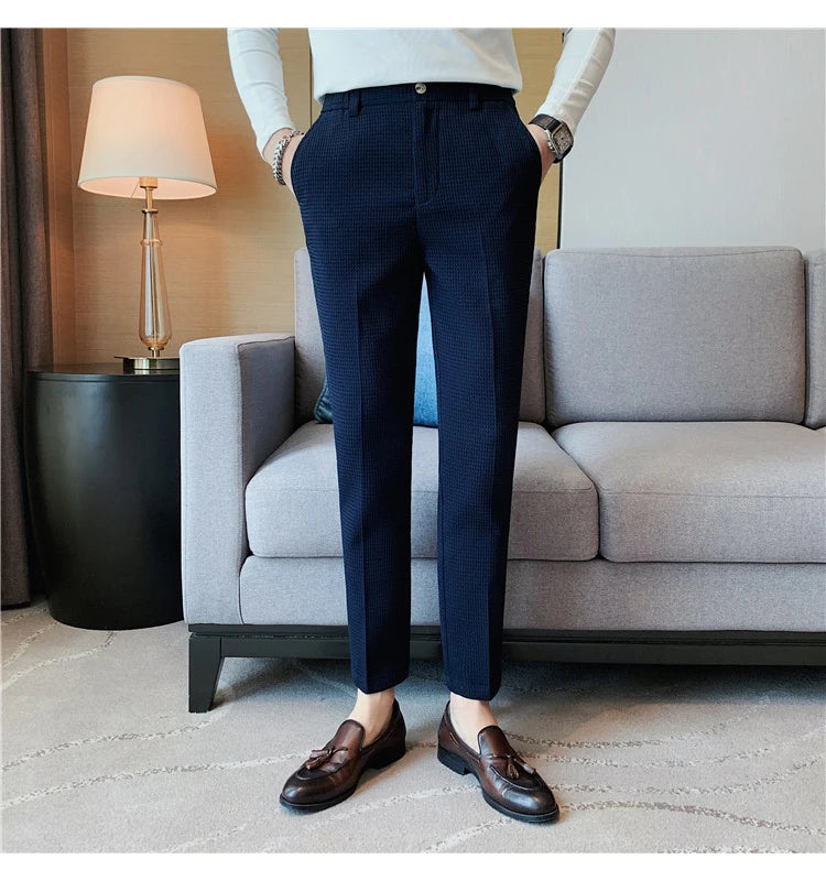 Suit Pants Autumn Winter Fashion Waffle Dress Pants For Men Clothing Business Casual Slim Fit Men's Formal Trousers High Quality