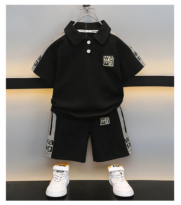 New Kids Letter Print Polo T-shirt Shorts 2Pcs/Sets New Fashion Baby Boys Girl Clothing Children Tracksuits 0-5 Years