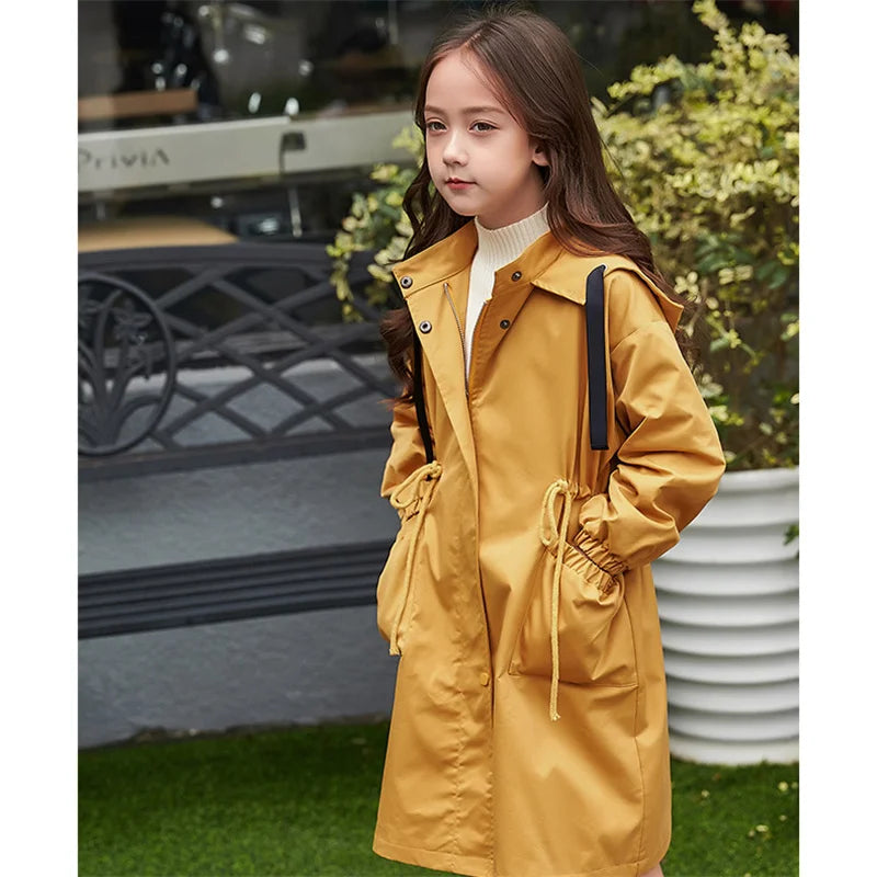 Baby Girl Windbreaker Outerwear Kids Spring Autumn Clothes Long Trench Coat Children Hooded Fashion  Jacket Teens Outer Clothing