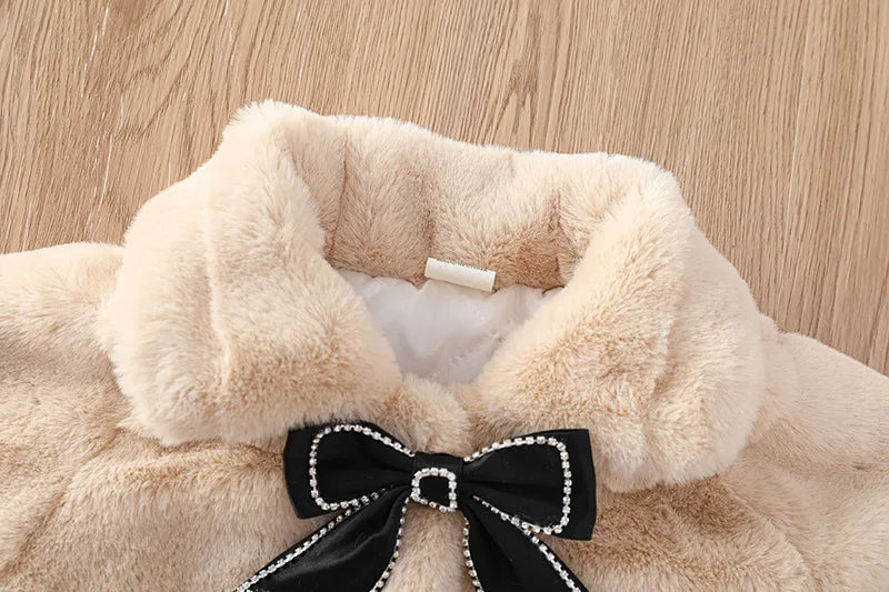 Winter Warm Faux Fur Coat For Girls Jacket Baby Snowsuit Sweet Christmas Princess Outwear 1-5 Years Kids Clothes