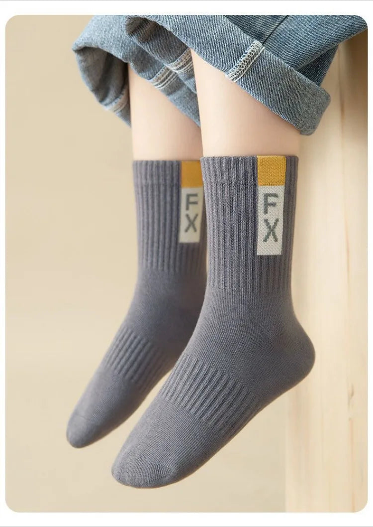 5 Pairs Children's Socks Autumn Mid-calf Length Cotton Socks Kids Boys Sporty Socks Crew Sock