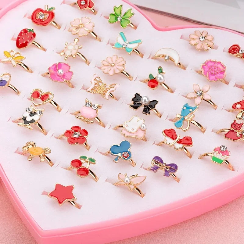 Kids Cute Cartoon Love Sweet Rings Design Flower Animal Fashion Jewelry Accessories Girl Child Retro Gifts Finger Rings