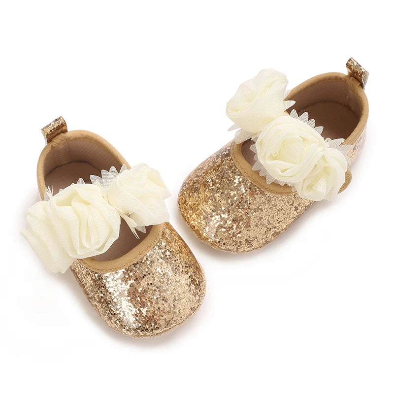 0-18M Girls' Baby Shoes Fashionable Classic Gold Theme Princess Shoes Soft Sole Comfortable Baby Walking Shoes