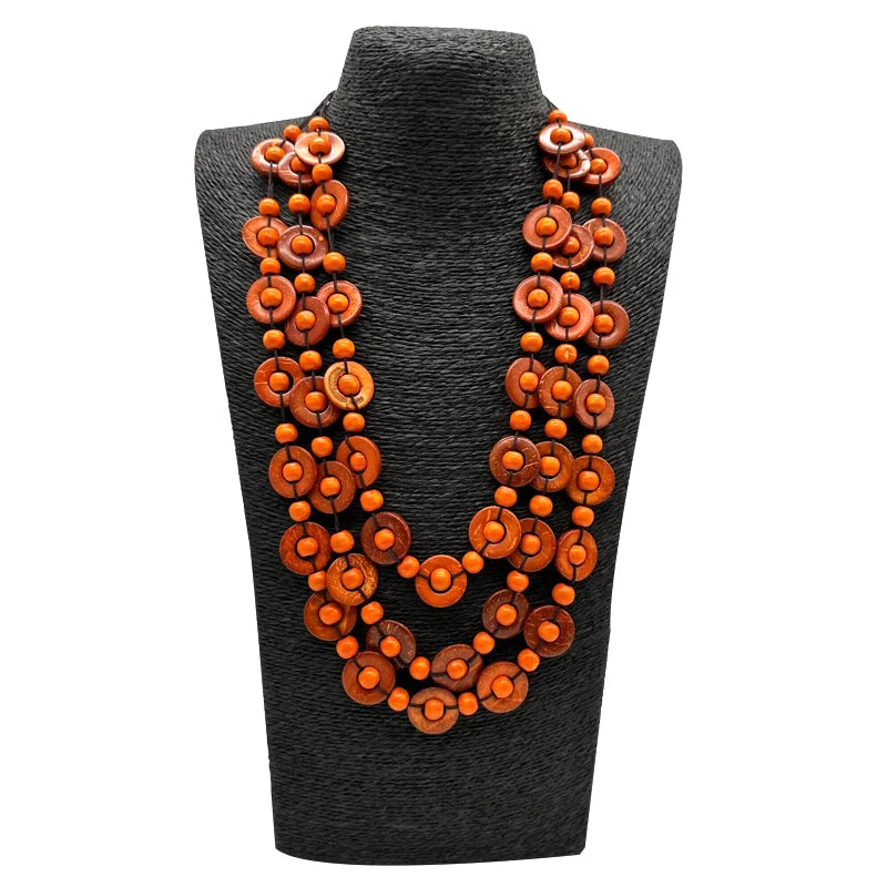 Bohemia Handmade Wood Necklace & Pendant Long Statement Jewelry Wholesale Vintage Ethnic Customs Maxi Necklace Women