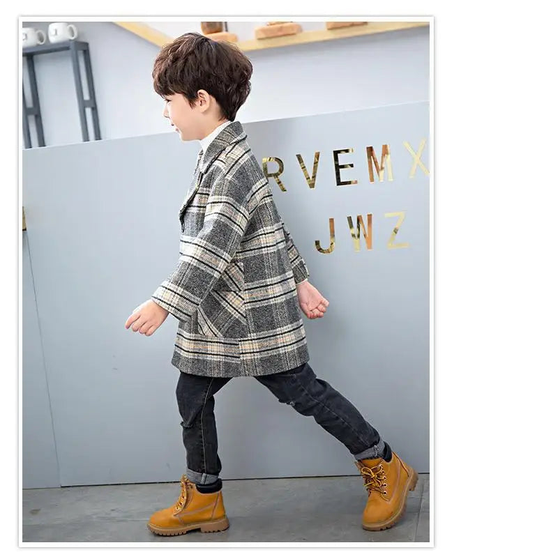 Boy'S Tweed Coat Foreign Style Wool Coat Winter 2022 Autumn And Winter New Small Suit Children'S Clothes Children'S Baby