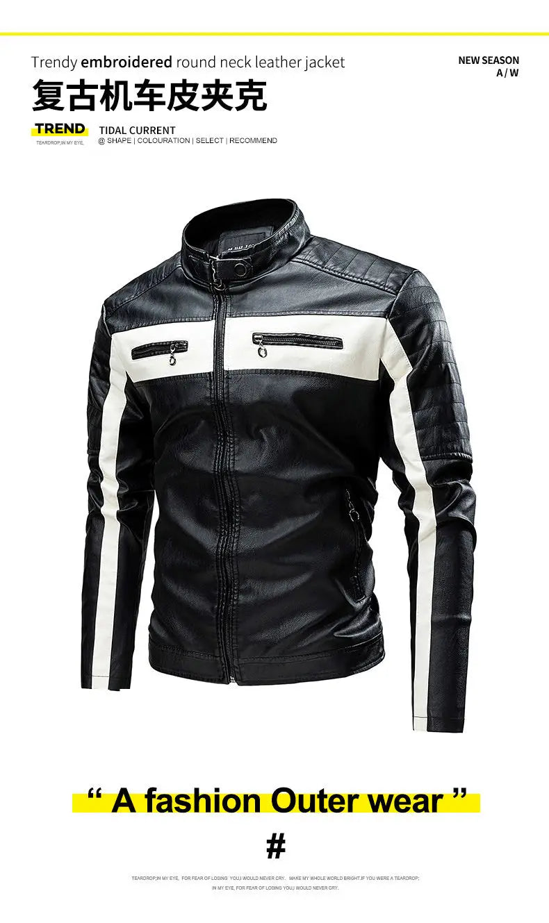 2023 winter new standing collar leather jacket men's business high-grade leather jacket young and large size motorcycle jacket