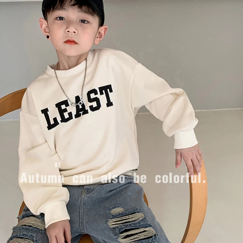 Children's Sweatshirt Fall Casual Thin Long Sleeve Crewneck Letter Print Pullover Spring Clothing Kids Boys Tops Clothes