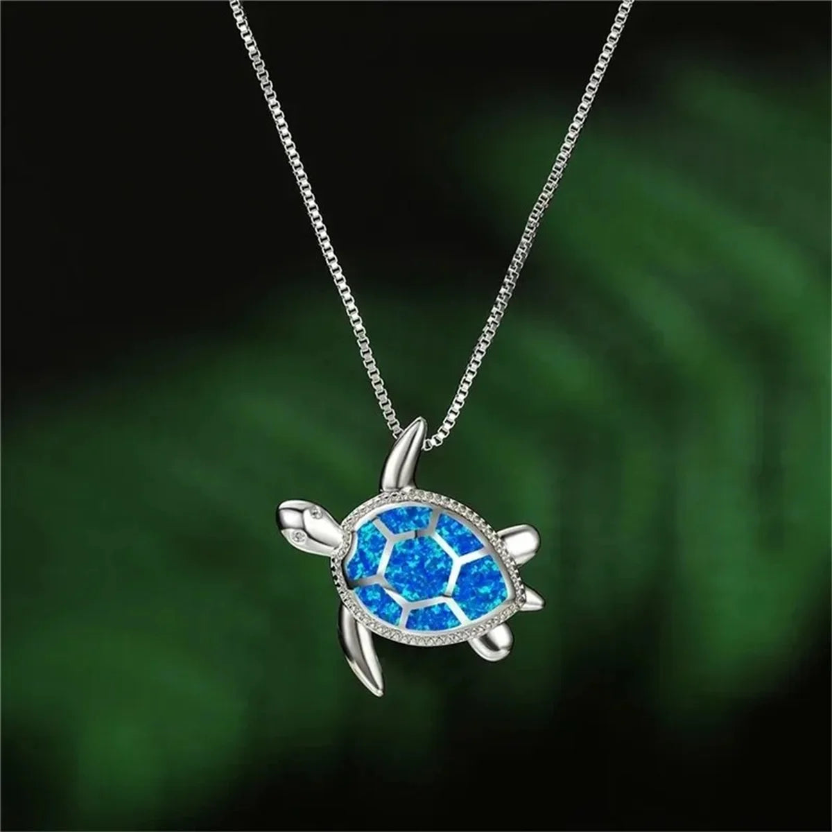 Bohemia Cute Turtle Pendant Necklace For Women Inlay Imitation Blue Opal Necklace Wedding Party Jewelry Christmas Gifts for Her