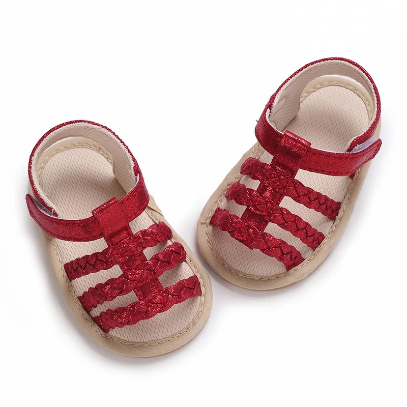 Summer baby girl sandals red festive and cute flower baby shoes soft rubber soles comfortable and casual baby walking shoes