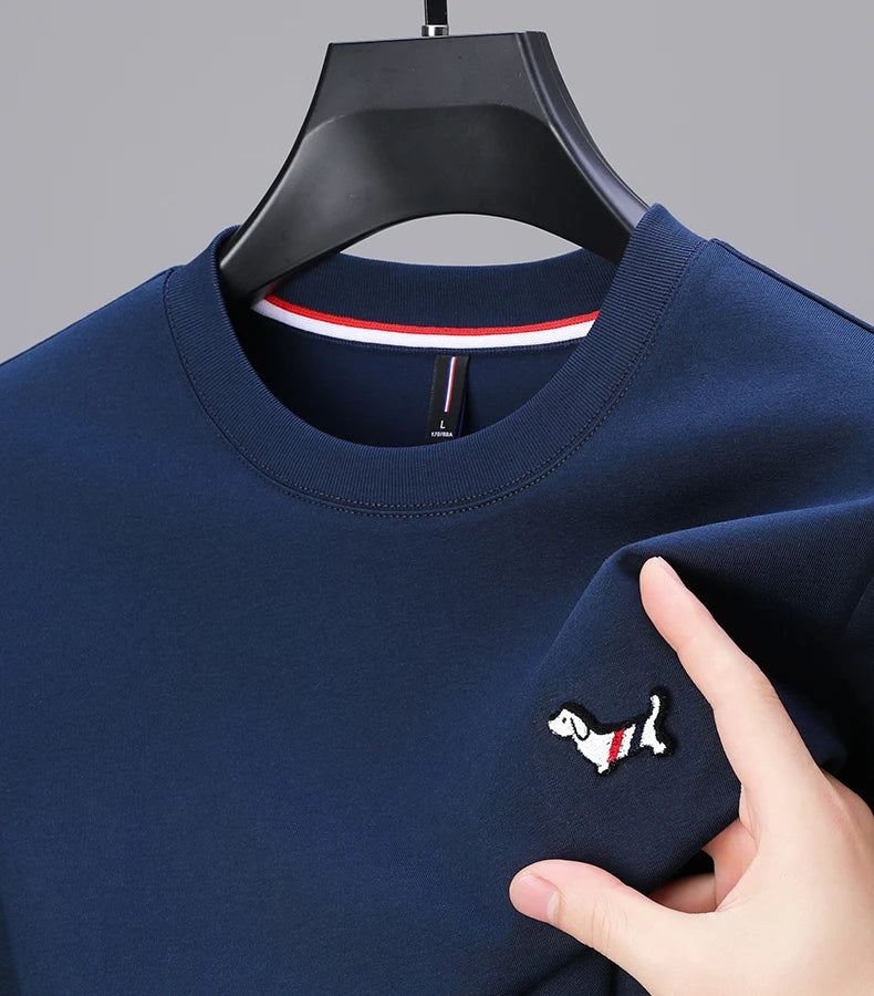 100% cotton long sleeve T-shirt men's spring new trend Korean version fashion dog embroidery design casual round neck T-shirt