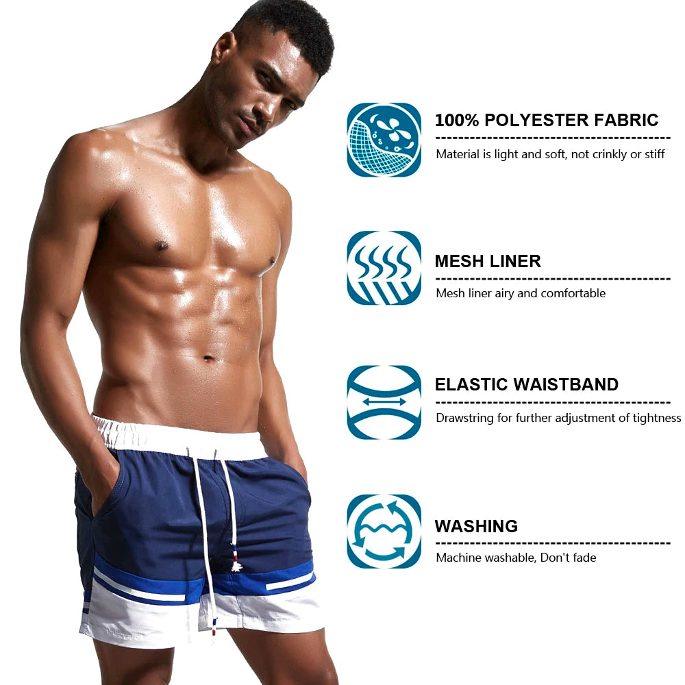 Beach Pants Summer New Style Men's Swim Shorts Pocket Mens Swimming Shorts Quick Dry Beach Trunks Swimwear with Mesh Lining