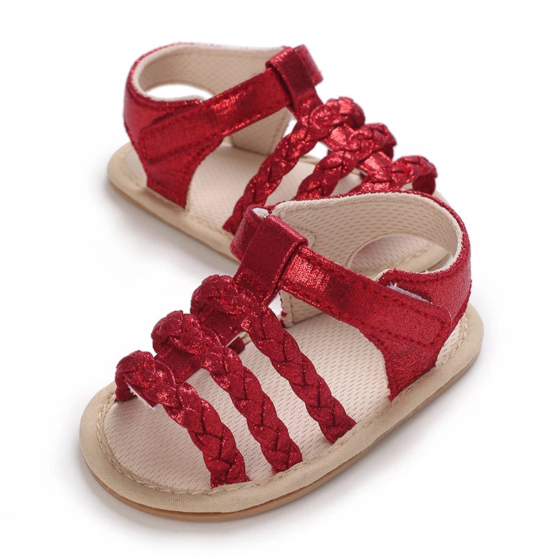 Summer baby girl sandals red festive and cute flower baby shoes soft rubber soles comfortable and casual baby walking shoes