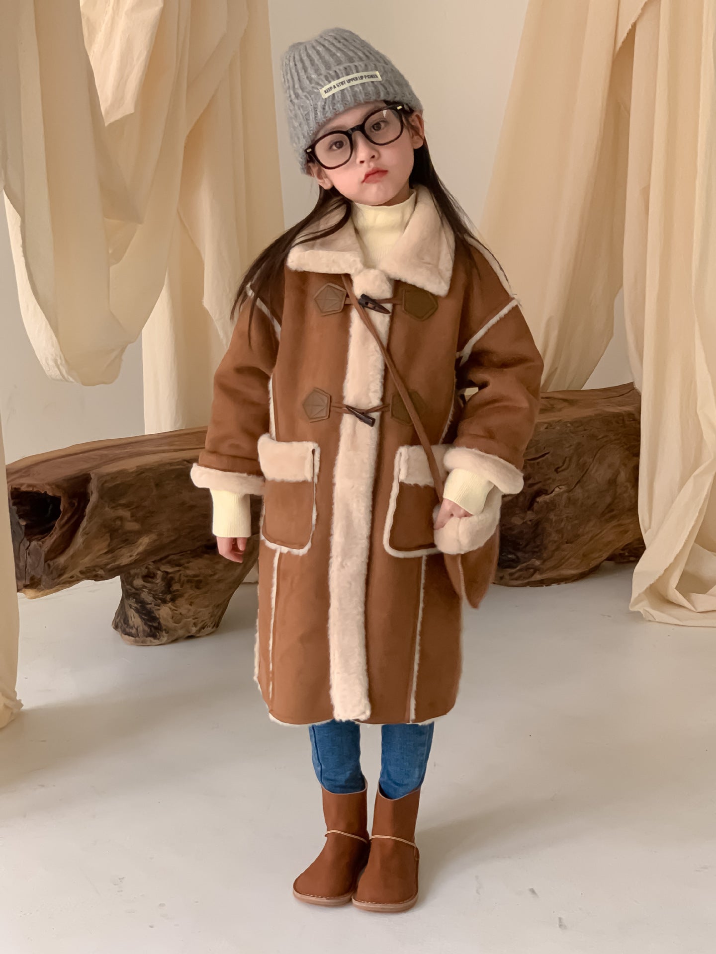 Girls Coat Melard Coat Children New Winter Thickened Foreign Air Long Coat Female Treasure Fur One Coat