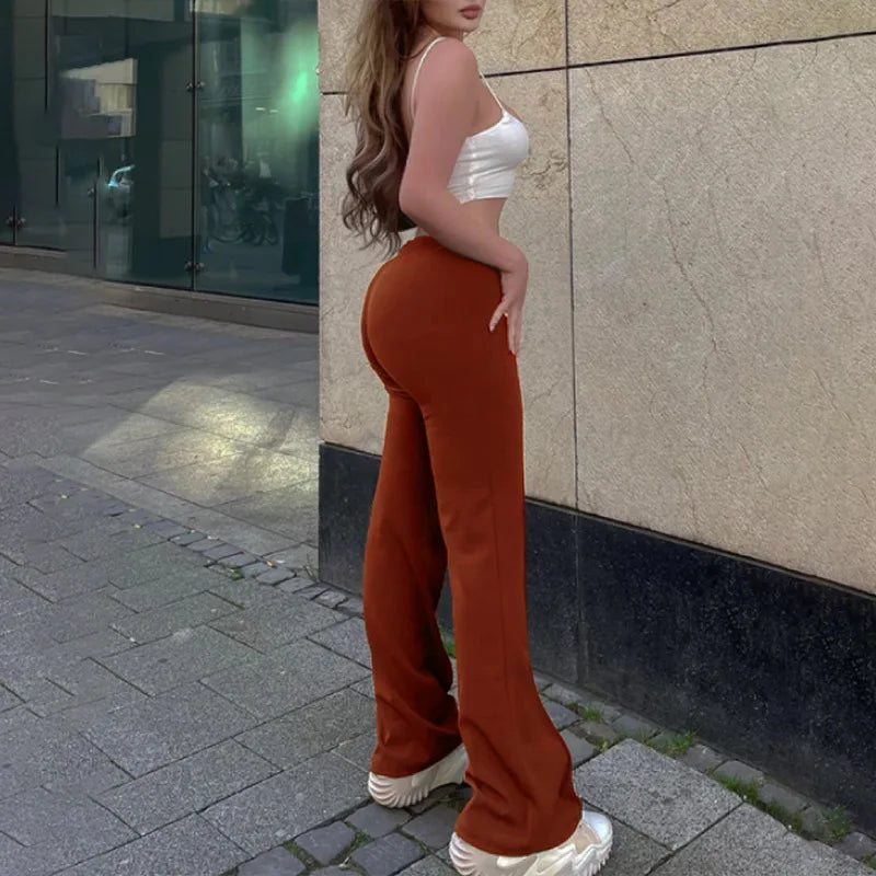 5 Colors Stylish Flare Pants Women Solid Long Drop Trousers Office Casual Female Slim Straight Bell Bottom Pants