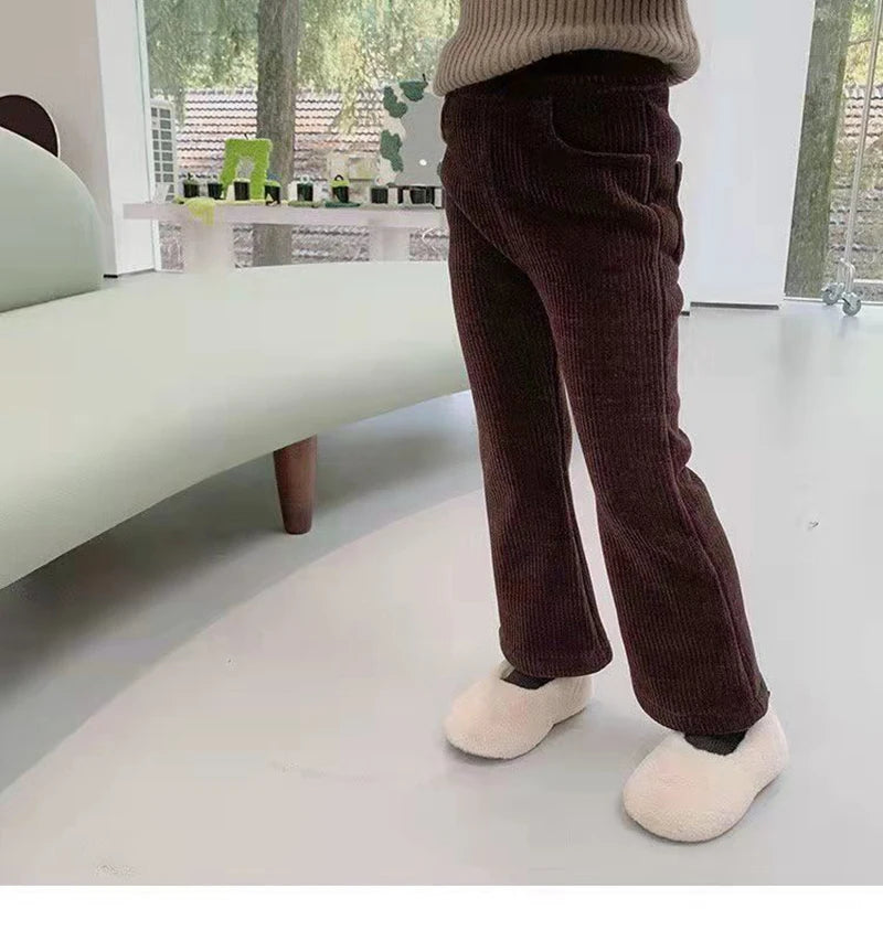 Fashion Winter Clothes Child Girl Fleece-lined Pants Kids Bottom teenagers Spring Autumn Bell-bottoms Baby Corduroy Trousers