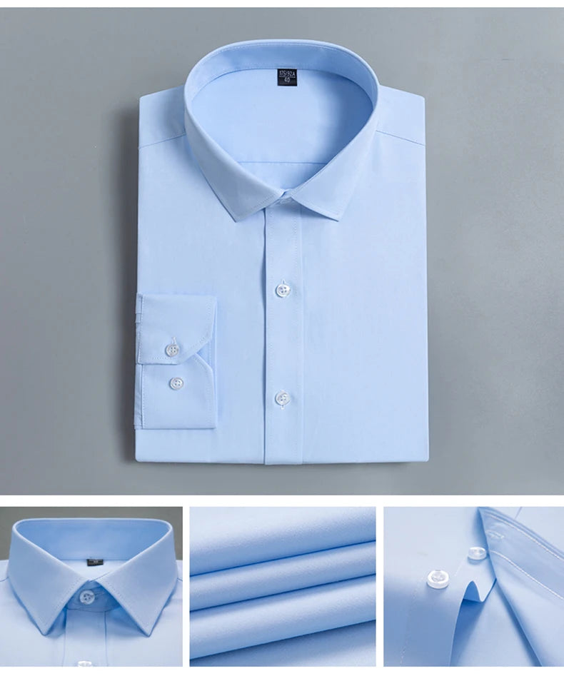 New Men Classic Long Sleeve Solid Plain Dress Shirt Regular Fit Formal Business Work Office Casual Button White Shirts S-8XL