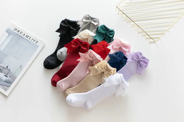 Winter Autumn Kids Knee High Socks Baby Girls Cotton Socks Big Bow Soft Toddlers Princess Children Long Tube Socken For 0-5Years