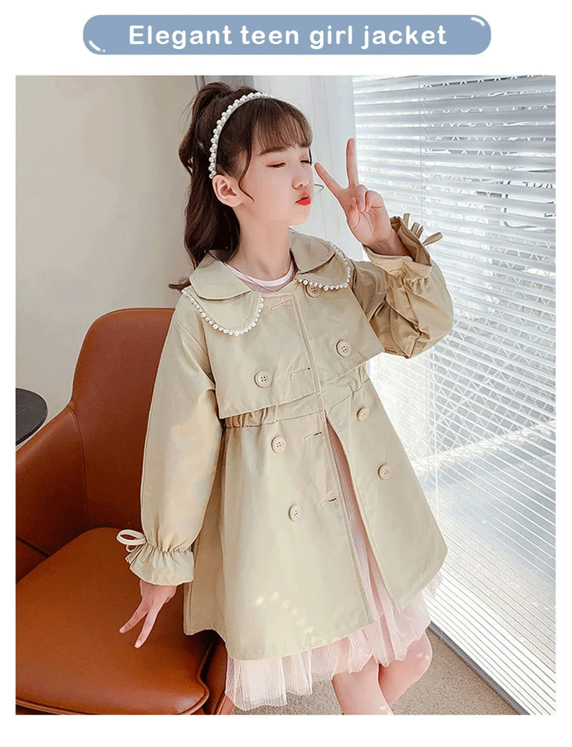 2024 Spring Autumn New Arrival Fashion Korean Style Girls Trench Coat Children's Outerwear Long Windbreak Jacket For Girls 4-12Y