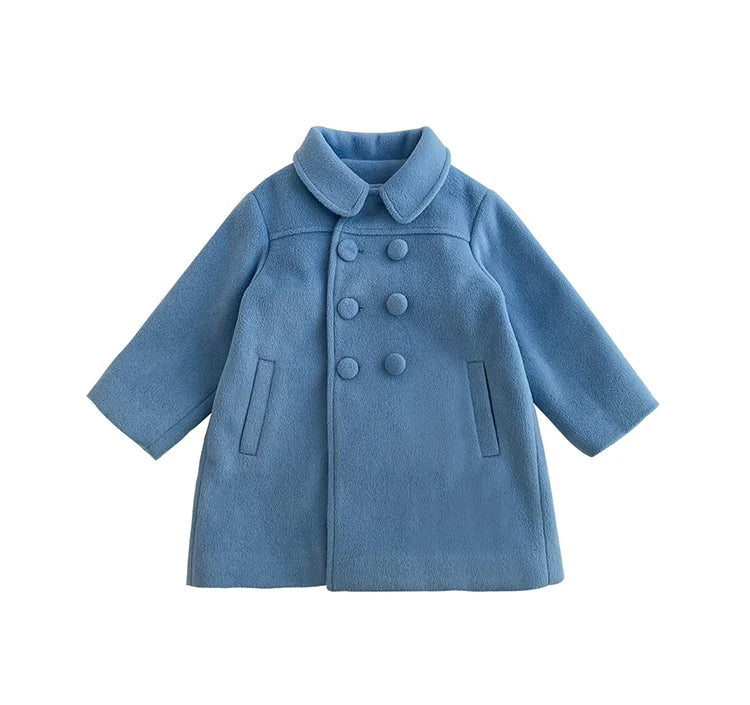 1-7 Years Girls Wool Coats New Fashion Korean Version Long Kids Jacket Spring Autumn Double Breasted Children Outerwear Clothing