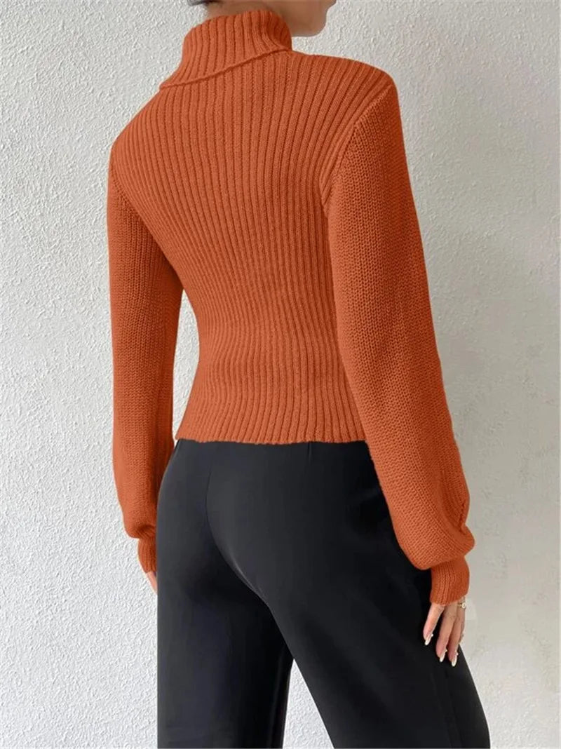 Chest Hollowed-out Sexy Sweater Design Sexy Loose Matching Sweater Fall Winter Turtleneck Hollowed-out Sweater Women Wear Top