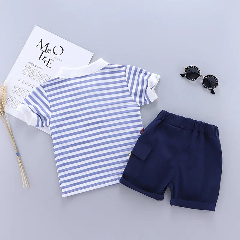 Summer Baby Boy Clothing Sets Fashion Striped Short Sleeve T-shirt+Shorts Sport Sets Children 2Pcs Girl Suit 1-5Y Kids Tracksuit