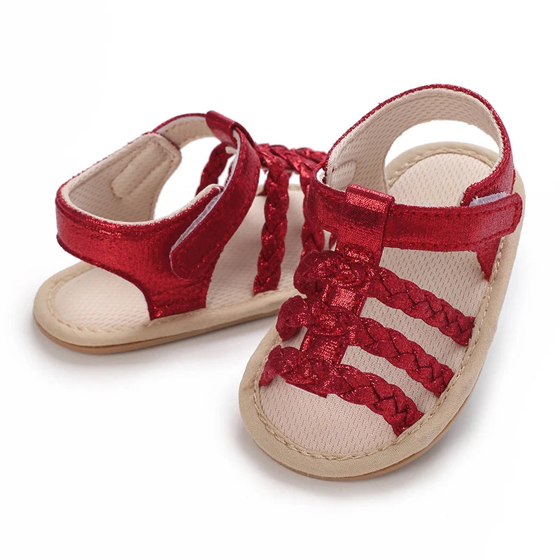 Summer baby girl sandals red festive and cute flower baby shoes soft rubber soles comfortable and casual baby walking shoes