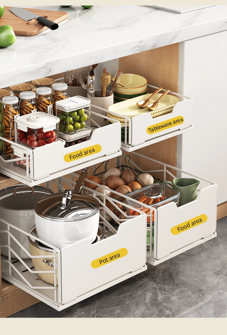 Pull-out Sink Storage Rack Bowl Dish Storage Basket Kichen Organizer Slide Drawer Storage Tray Seasoning Cabinets Organizer