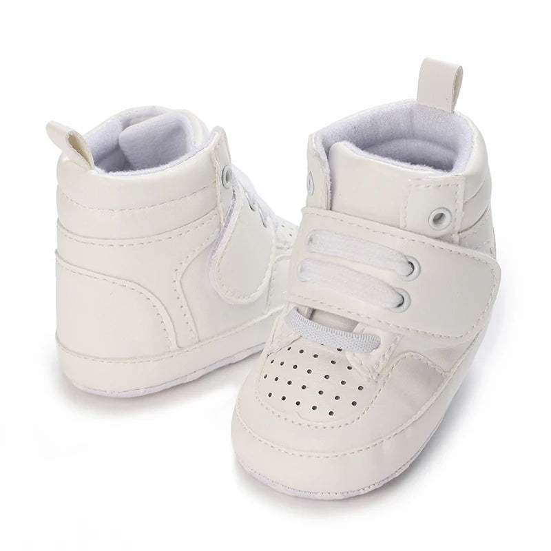 Spring and Autumn Baby Shoes Fashion Classic White PU High Top Sports Shoes Soft Sole Comfortable Casual Walking Shoes