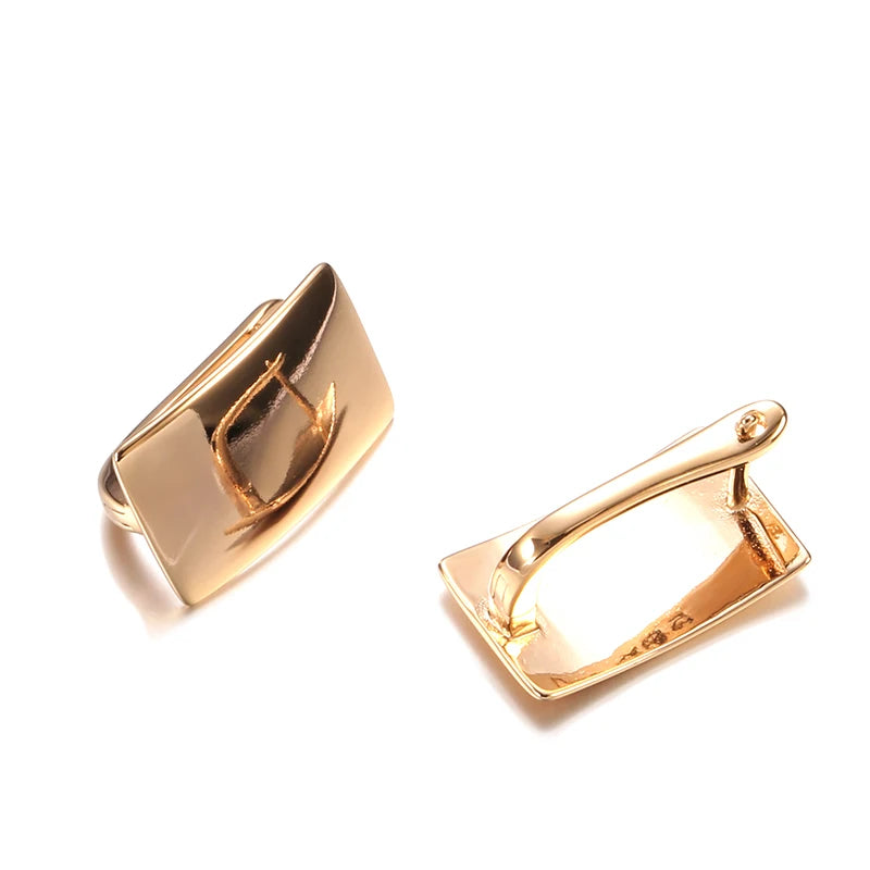 Glossy Dangle Earrings 585 Rose Gold Simple Square Earrings For Women High Quality Daily Fine Jewelry