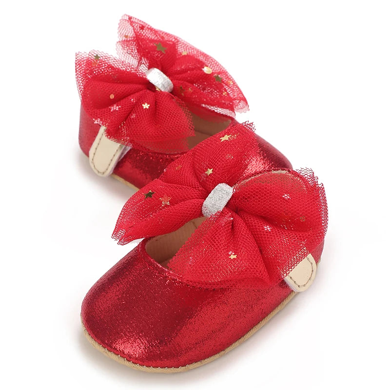 Spring and Autumn Girl Baby Shoes Classic Fashion Red Theme Cute Bow Princess Shoes Rubber Sole Anti slip Comfortable Walking Sh